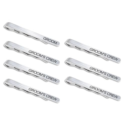 LADY & HOME Tie Clips for Men, Stainless Steel Tie Bars Gifts for Groom, Groomsmen, Father of Groom, Father of Bride, Brother of Bride - style: D:1 GROOM + 6 GROOM'S CREW