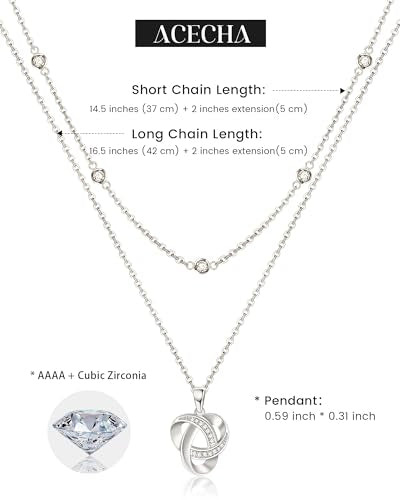 ACECHA Silver Necklace for Women, Dainty Layered Stack Set | silver plated, stackable, choker necklaces with cz pendant, ideal for daily prom wedding jewelry - color: silver-love knot