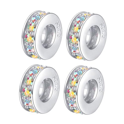 Clip Stopper Charms Sterling Silver Rondelle Spacer Bead Charm Stopper Charm for Pandora Charm Bracelets - color: Colorful (4 pcs )