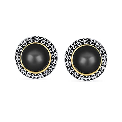 Bali Style Button Style Faux White Pearl, Black, Turquoise Clip On Earrings - color: Black