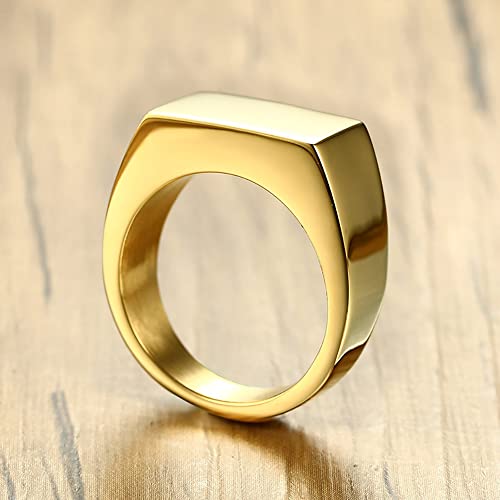 MYNENEY Stainless Steel Square Shape Signet for Men Statement Ring - color: 10x16mm Gold