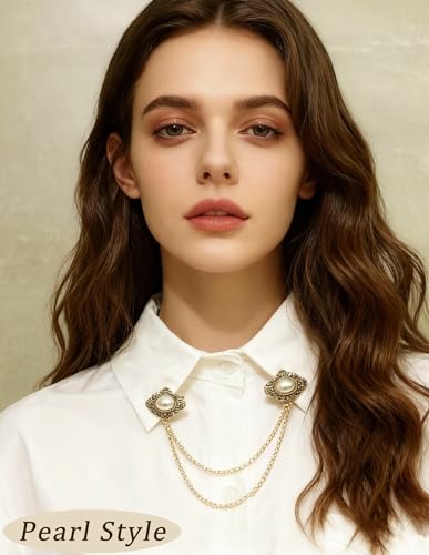 Vintage Sweater Shawl Chain Clips Antique Cardigan Collar Shirt Dress Brooch Clips with Chain Rose Bowknot Flower Leaf Pearl Cloak Lapel Pin Accessories For Women Men 6Pcs