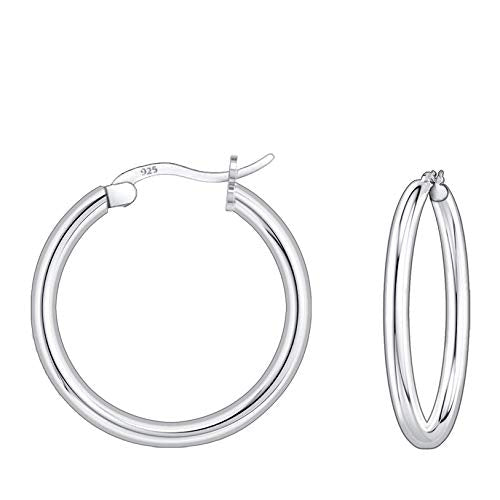 Savlano 925 Sterling silver Round Hoop Earrings for Women & Men Comes in 10MM-25MM - size: 20 Millimeters