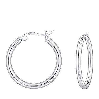 Savlano 925 Sterling silver Round Hoop Earrings for Women & Men Comes in 10MM-25MM - size: 20 Millimeters