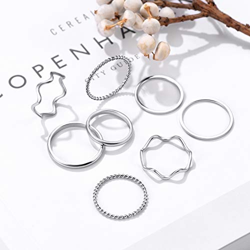 PROSTEEL Stainless Steel Rings Set, Women's Plain Band Knuckle Stacking Midi Rings Comfort Fit, Silver/Gold/Rose Gold/Black Tone, Multi Size #4-#12 - color: C: 8 pcs-silver