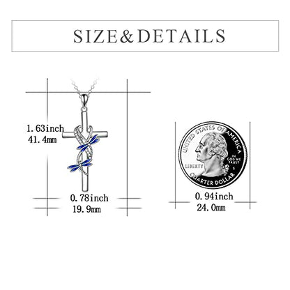POPLYKE Cross Necklace for Women 925 Sterling Silver Cross Pendant Necklace Animal Jewelry Christmas Gifts for Women Mother Grandma - style: Dragonfly