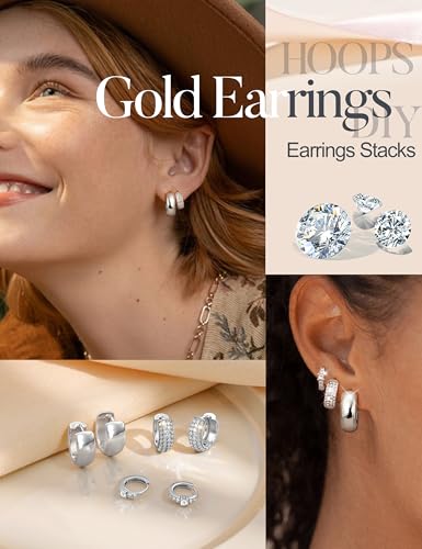 LOLIAS Small 14K Gold Plated Chunky Hoop Earrings for Women Hypoallergenic Silver Earrings Set for Sensitive Ears Non Tarnish Huggie Hoops Earring Stacks for Multiple Piercing Jewelry Lightweight 3Pairs - style: Chunky-Silver Tone