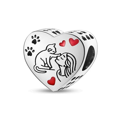HONGRUI 925 Sterling Silver Charm for Bracelets Fashion Women Jewelry Gift - color: Red Cat