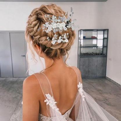 6 Pcs Bridal Flower Wedding Hair Pins Crystal Pearl Hair Clips Headpiece Wedding Hair Accessories Jewelry with Rhinestone for Brides Bridesmaids Women Girls Updo - color: Silver6pcs