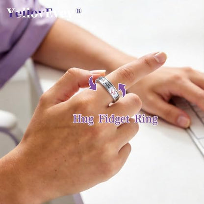 Fidget Spinner Ring for Women - 18K Gold Plated Stainless Steel Hug Ring with Always with You Message - Anniversary Engagement Birthday Graduation Gifts - color: Silver