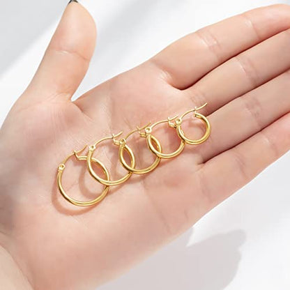 5-10 Pairs Small Gold Silver Hoop Earrings for Women, Stainless Steel Earrings Set Mens Lightweight Thin Hypoallergenic Small Hoops Set - style: 10pc-Glod