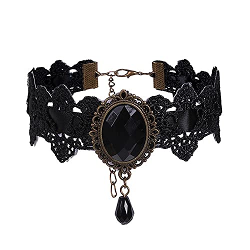 Dainty Black Lace Crystal Choker Necklace Lace Gothic Choker for Women for Halloween Weeding Costume Party Prom Vampire Choker - color: Black