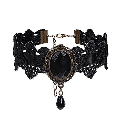 Dainty Black Lace Crystal Choker Necklace Lace Gothic Choker for Women for Halloween Weeding Costume Party Prom Vampire Choker - color: Black