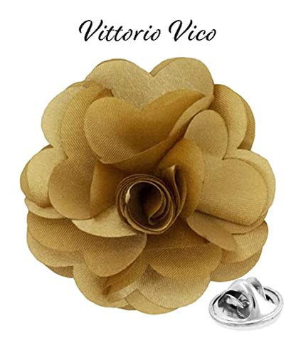Premium Men's Formal Solid Color Flower Lapel Pin - Boutonniere for Men, Brooch Pin - color: Tan