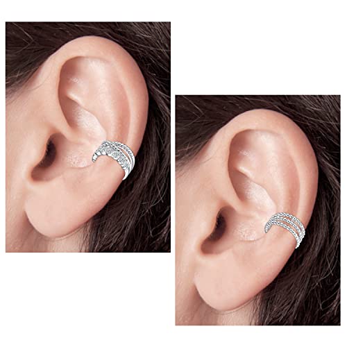 JFORYOU Stainless Steel Ear Cuff Fake Helix Cartilage Clip On Wrap Earrings Fake Lip Ring Non-Piercing Adjustable Men Women - color: Style A-Silver color 2