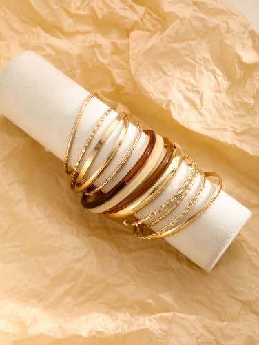 ÌF ME Gold Bangle Bracelets for Women, Indian Bangles Stackable Set, Multi Layer Textured 18K Gold Plated Chunky Bracelets Boho Jewelrys Set - style: G-13PCS Amber Resin Gold