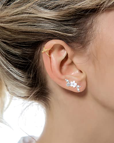 Tornito 9-30Pcs Cartilage CZ Stud Earrings Conch Forward Helix Tragus Daith Piercing Lip Rings Snake Heart Butterfly Jewelry for Women Men 16G Silver Gold Tone - color: A:Silver Tone