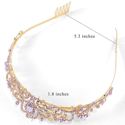 TAROSE Tiaras for Women, Birthday Crown and Sash for Girls | Birthday Sash Sunglasses Outfit, Birthday Gift for Women Girls, Goddess Crown Bride/Halloween/Prom/Party/Costume - color: 1 E. Gold+purple