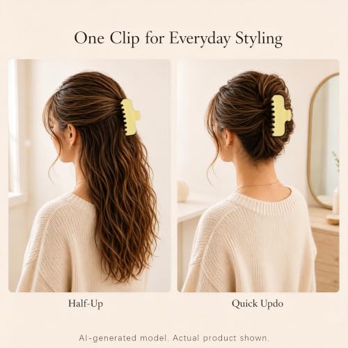 Ivyu 4-Inch Large Rounded Rectangle Hair Claw Clip for Women, Strong Hold | Smooth rounded teeth and a strong spring provide a secure hold for full updos on fine to medium hair. - color: Mlik yellow