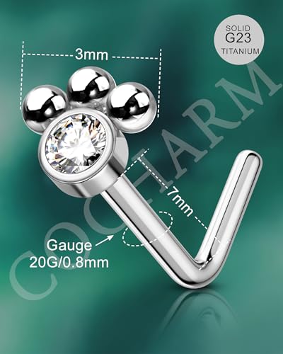 3PCS Titanium Flower Nose Rings Studs 20G, 6.5mm L-Shaped Nose Piercing Jewelry Set - Hypoallergenic Surgical Steel Heart L Bend Nostril Stud for Women Men - color: 1PCS-Paw