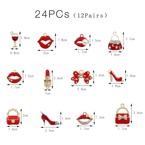 Bulk Gold Enamel Charms for Jewelry Making, Colorful Metal Charms Pendant for Bracelet Necklace and Crafting - color: Feminine Red