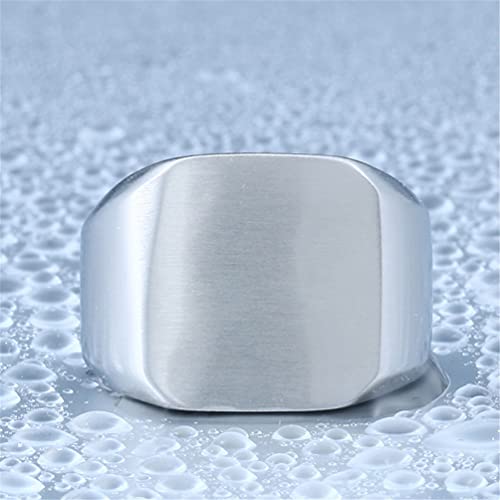 HIJONES Mens Stainless Steel Signet Ring Matte Brushed Square | Simple Statement ,Wedding Band,Polished Round - color: Square-Silver