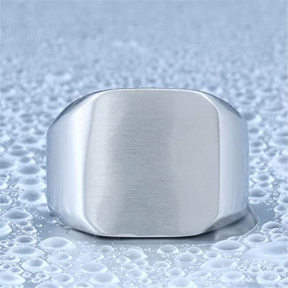 HIJONES Mens Stainless Steel Signet Ring Matte Brushed Square | Simple Statement ,Wedding Band,Polished Round - color: Square-Silver