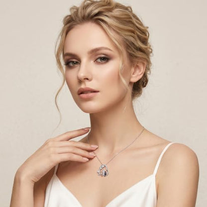 Heart Animal Necklace 925 Sterling Silver Cute Animal Pendant Jewelry Birthday Gifts for Women Girlfriend Mom Animal Lovers - style: 1-6 Two Cat