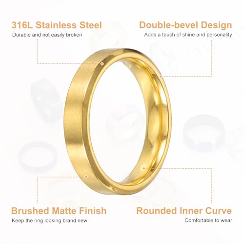 MECCANIXITY Stainless Steel Ring, Plain Ring Blanks Matte Brushed Wedding Bends for Men Women - color: Gold/Silver