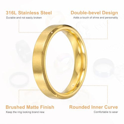 MECCANIXITY Stainless Steel Ring, Plain Ring Blanks Matte Brushed Wedding Bends for Men Women - color: Gold/Silver