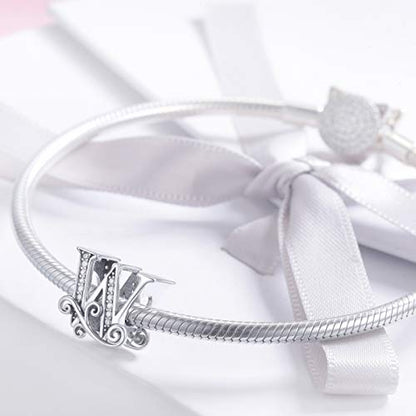 BISAER 925 Sterling Silver Initial Letter A-Z Charms for Bracelets Alphabet Beads Charm Jewelry Gifts - color: Letter W