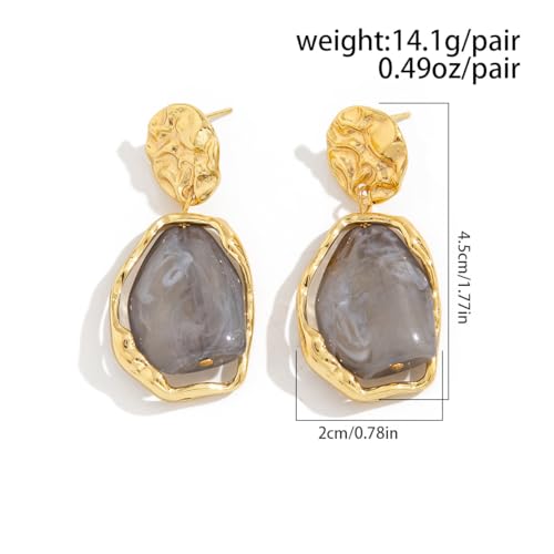 Irregular Crystal Dangle Earrings for Women Gold Textured Gemstone Earrings Geometric Acrylic Stud Earring Jewelry Gift - color: White