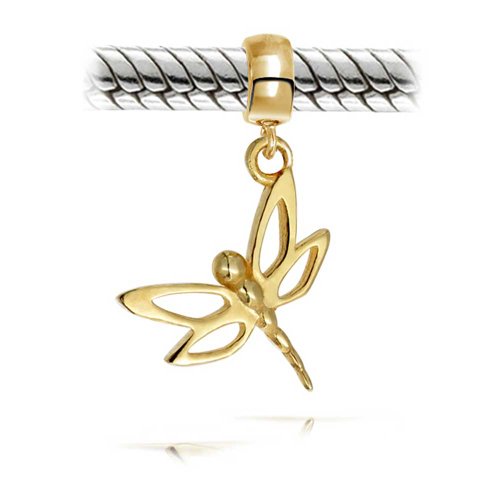 Bling Jewelry .925 Sterling Silver Dragonfly Firefly Butterfly Dangle Bead Charm For Women Teen 14K Gold Plated for Bracelet