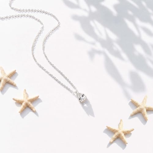 Gold Silver Necklace for Women, Dainty Cubic Zirconia Pendant | Teardrop CZ Charm, 14K Gold/Sterling Silver Plated, Adjustable Chain, Hypoallergenic & Waterproof Jewelry, Cute Trendy Gift - color: Silver-CZ teardrop/cable chain