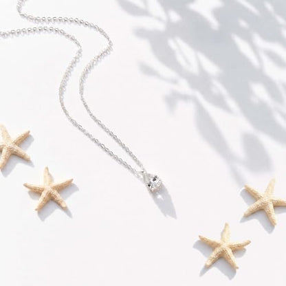 Gold Silver Necklace for Women, Dainty Cubic Zirconia Pendant | Teardrop CZ Charm, 14K Gold/Sterling Silver Plated, Adjustable Chain, Hypoallergenic & Waterproof Jewelry, Cute Trendy Gift - color: Silver-CZ teardrop/cable chain