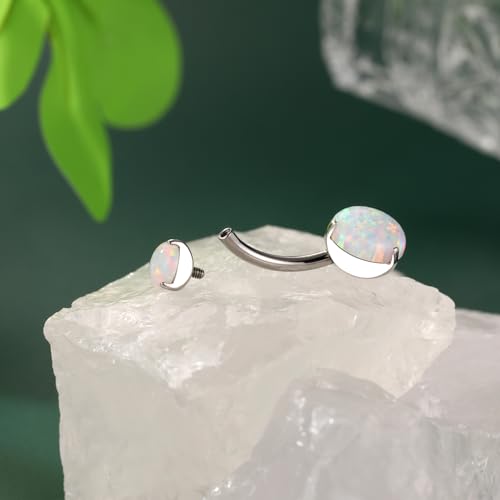 FUNLMO 14G Belly Button Ring Titanium Belly Button Piercing Belly Ring Internally Threaded Navel Piercing Jewelry - color: Silver-White Opal