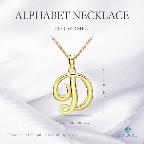 SEA OF ICE Letter Initial Necklace, Alphabet Letter Pendant Necklace, Sterling Silver, Gold, Rose Gold Necklace for Women, Elegant Initial Necklaces, Personalized Custom Women's Necklaces - color: Yellow Gold - D