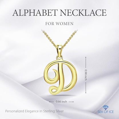 SEA OF ICE Letter Initial Necklace, Alphabet Letter Pendant Necklace, Sterling Silver, Gold, Rose Gold Necklace for Women, Elegant Initial Necklaces, Personalized Custom Women's Necklaces - color: Yellow Gold - D