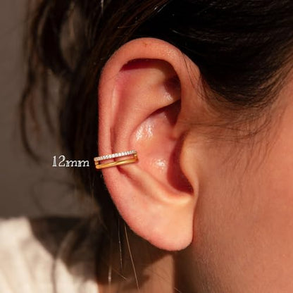 Xpircn ASTM F136 Titanium Double Hoop Septum Click Nose Rings Lip Rook Lobe Tragus Helix Cartilage Daith Conch Earrings Clear CZ Paved Nose Piercing Jewelry for Women Men - color: CZ Double Rings Gold, size: 16G 12mm