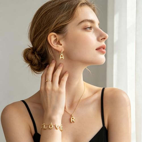 26 Pcs 18K Gold Filled Alphabet Letter Charms, A-Z Alphabet Pendant Charms Open Jump Rings for DIY Bracelet and Necklace Jewelry Making