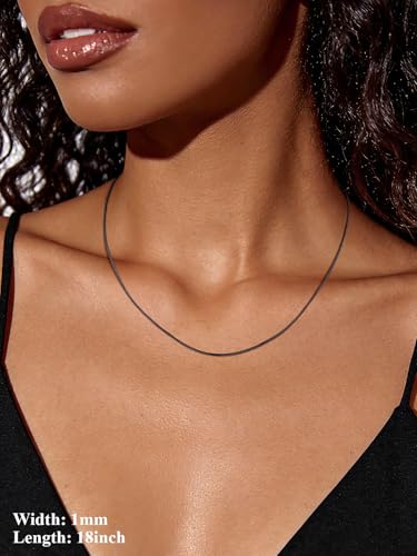 U7 Snake Necklace for Women 14K Gold Plated/Silver/Rose Gold/Black Chain Necklace Hypoallergenic, Stainless Steel Tiny Snake Chain Necklace 1/1.2/1.5/2MM, 14-30" Adjustable Minimalist Gift - color: d.Black-1mm