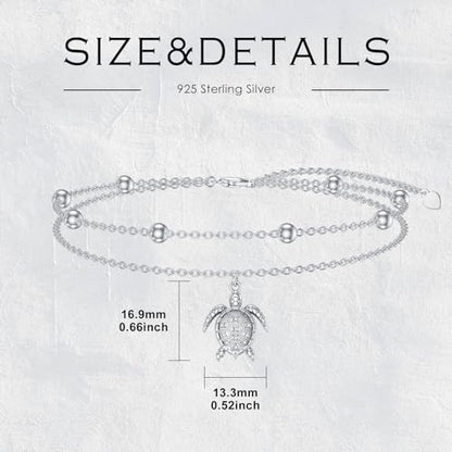 Diamond Turtle Anklet for Women 925 Sterling Silver Turtle Layered Anklets with Lab Grown Diamonds Jewelry Gifts
