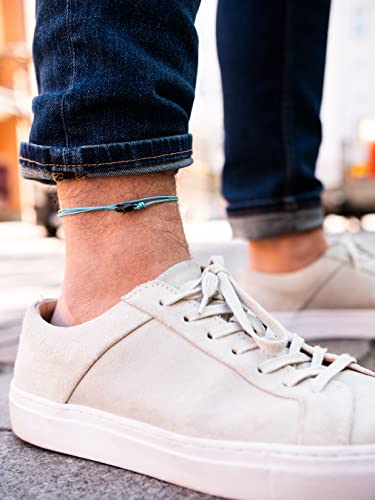 Made by Nami Surfer Anklet with Snap Hook Clasp Waterproof & Adjustable Thin String Ankle Bracelets for Women and Men Handmade Jewelry for Beach and Music Festival Accessories - color: Light Blue Black