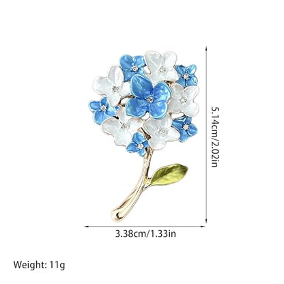 Blue White Hydrangea Flower Brooch Enamel Crystal Floral Lapel Pin Gold Plated Elegant Brooch for Women Suit Scarf Accessory - color: Blue