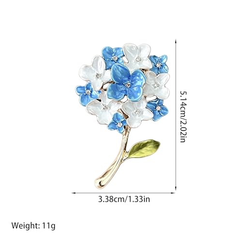 Blue White Hydrangea Flower Brooch Enamel Crystal Floral Lapel Pin Gold Plated Elegant Brooch for Women Suit Scarf Accessory - color: Blue