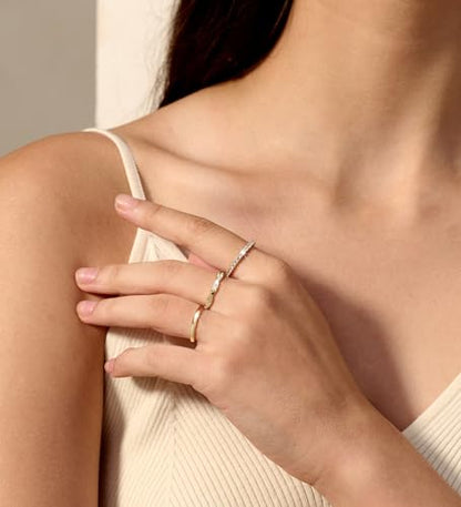 DEARMAY 14K Gold Plated Stackable Rings Set Women Non Tarnish | Dainty Diamond CZ Stackable Ring Set. Thin Thumb Fashion Pack, Unique Statement Jewelry Sizes 5-10. - size: 10