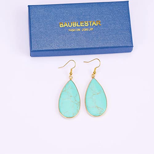 BaubleStar Natural Crystal Healing Stone Earrings Statement Teardrop Dangle Earrings for Women - color: Turquoise