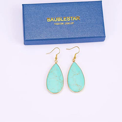 BaubleStar Natural Crystal Healing Stone Earrings Statement Teardrop Dangle Earrings for Women - color: Turquoise