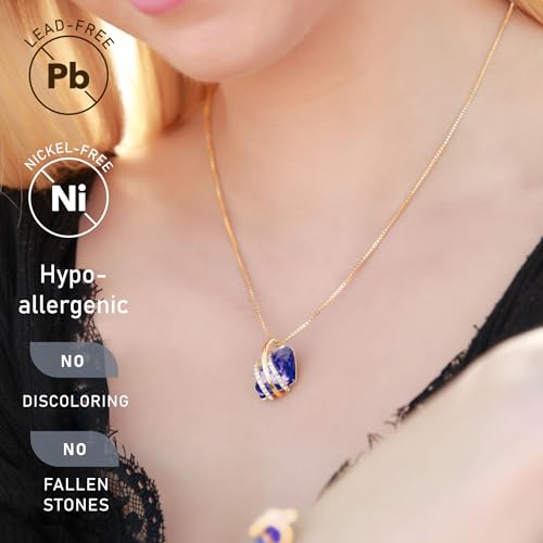 Leafael Wish Stone Pendant Necklace with Birthstone Crystal, 18K Rose Gold Plated/Silvertone, 18" + 2" - color: 102-February-Tanzanite Purple-Rose Gold Plated