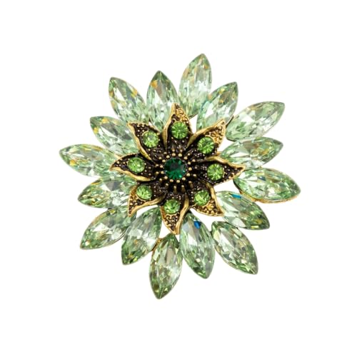 QCWN Large Flower Brooches and Pins for Women Vintage Rhinestone Sunflower Brooch Costume Jewelry Lapel Hat Pins for Wedding Dresses Bouquet Gifts - style: 1Pcs Olive Green